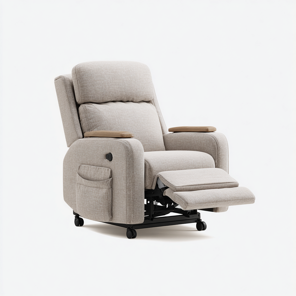 Poltrona reclinabile - tessuto - 92x88x102 cm - beige chiaro - per soggiorno - design ergonomico con rotelle-Framearo