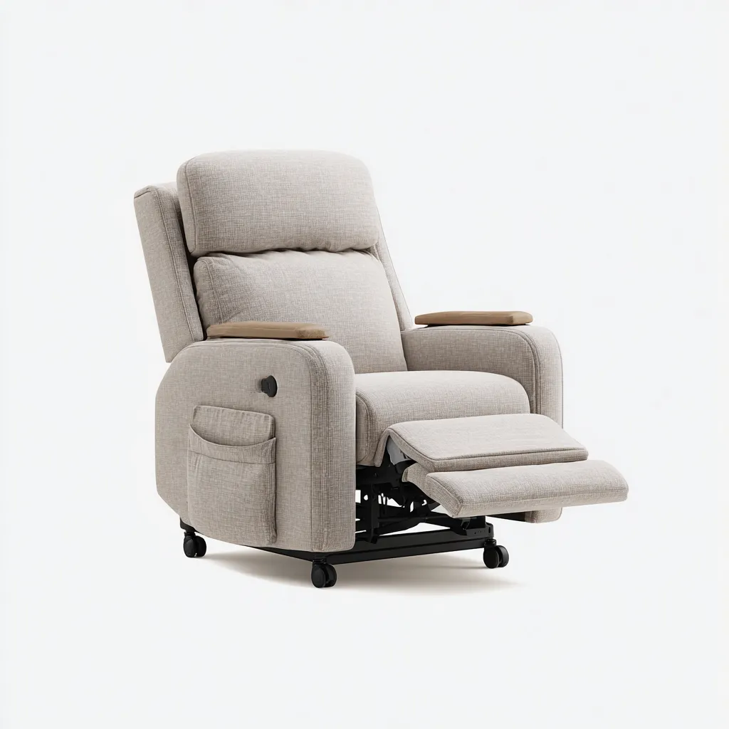 Poltrona reclinabile - tessuto - 92x88x102 cm - beige chiaro - per soggiorno - design ergonomico con rotelle-Framearo