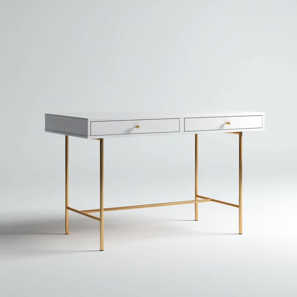 Scrivania - legno - metallo - 120x50x75 cm - bianco - oro - adatta per ufficio - studio - design moderno-Framearo