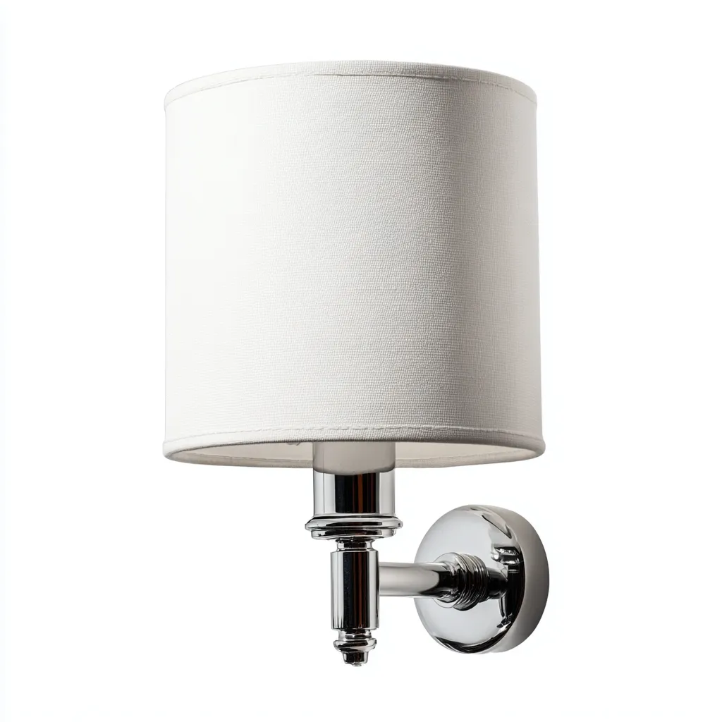 Applique - metallo - tessuto - 18x14x28 cm - bianco - cromo - adatta per soggiorno - camera - design moderno-Framearo