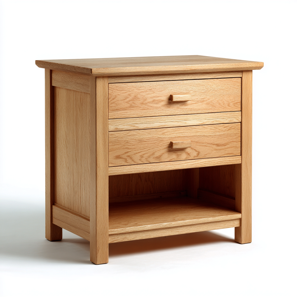 Comodino - legno 48x40x55 cm - rovere naturale - adatto per camera da letto - design classico con due cassetti-Framearo