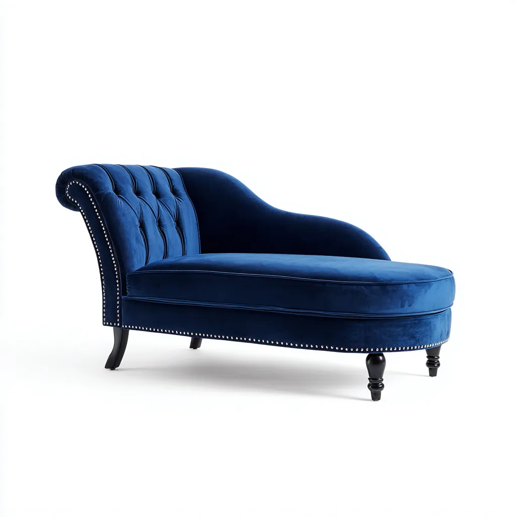 Chaise longue in velluto 165x70x88 cm - blu - per soggiorno - design classico capitonné-Framearo