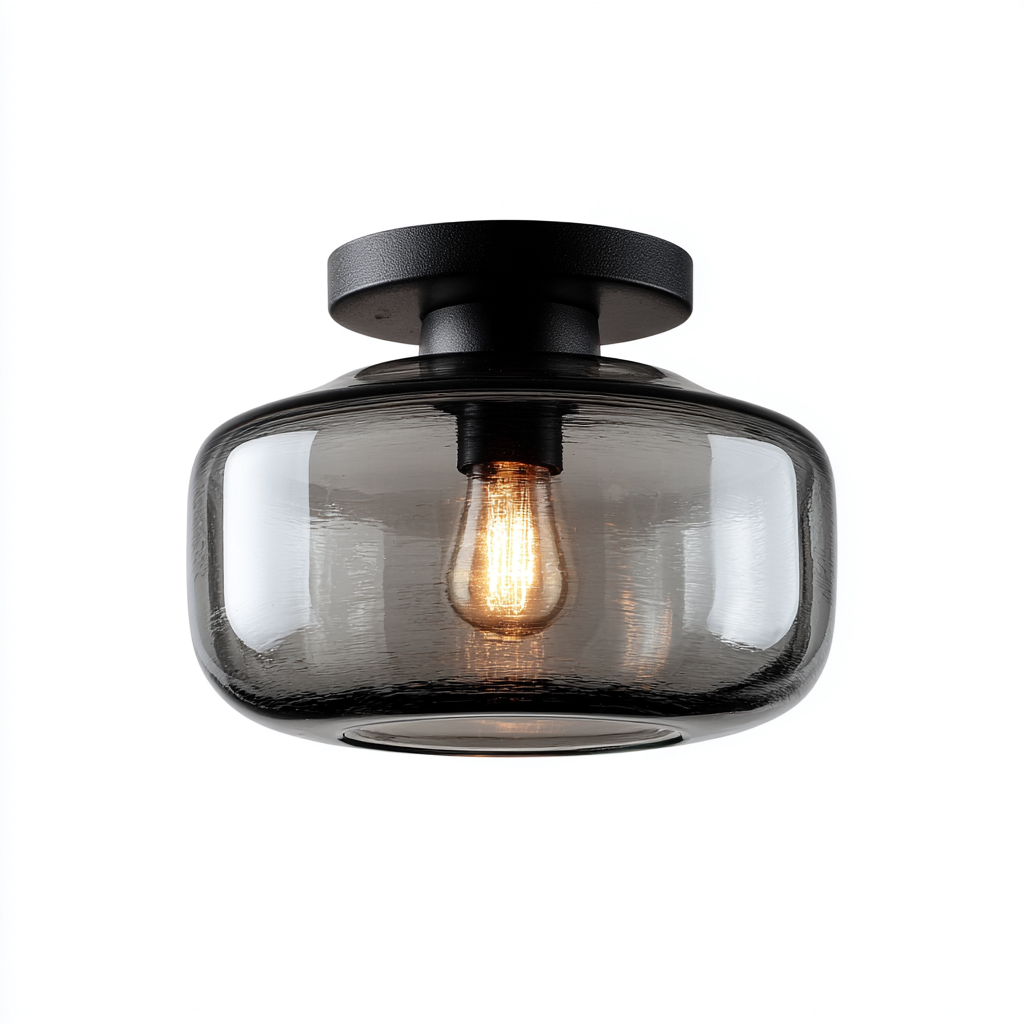 Lampada da soffitto - metallo - vetro - 20x20x18 cm - nero - grigio fumé - adatto per interni - design moderno-Framearo