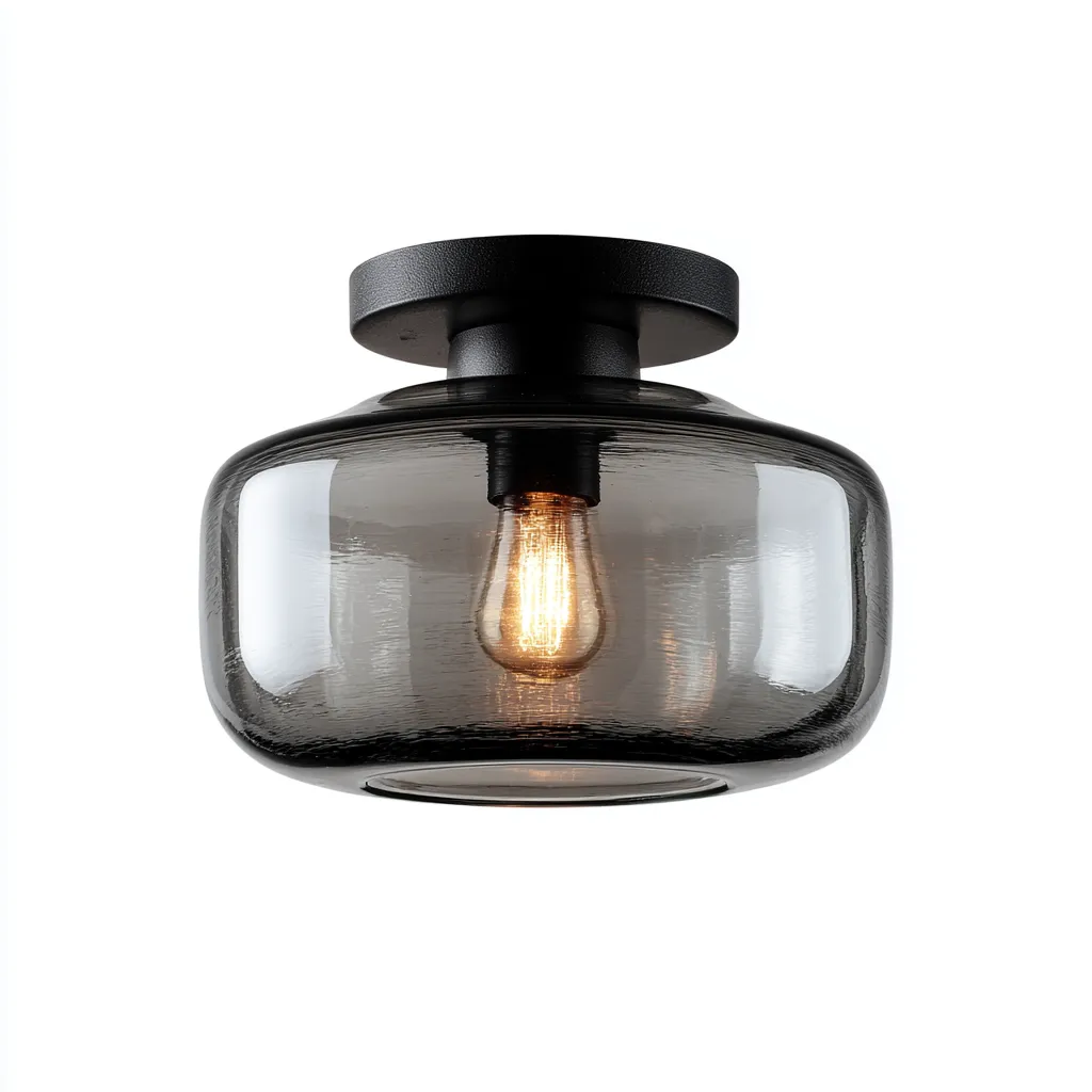 Lampada da soffitto - metallo - vetro - 20x20x18 cm - nero - grigio fumé - adatto per interni - design moderno-Framearo