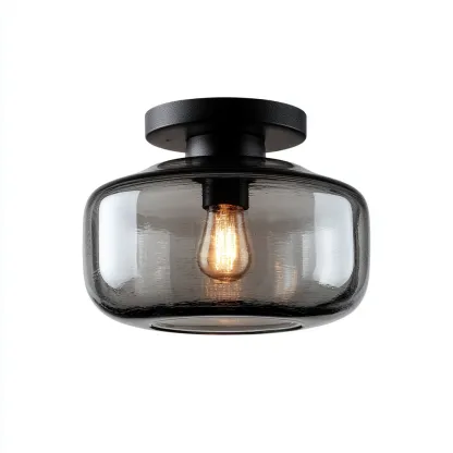 Lampada da soffitto - metallo - vetro - 20x20x18 cm - nero - grigio fumé - adatto per interni - design moderno-Framearo