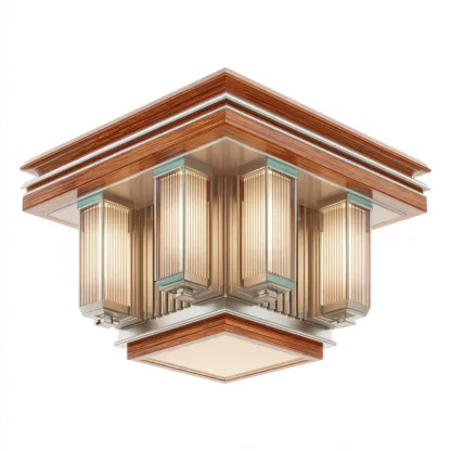 Lampada da soffitto - metallo - vetro - legno - 45x45x28 cm - oro - marrone - per interni - design Art Deco-Framearo