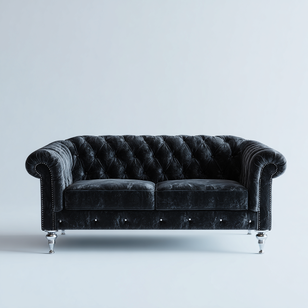 Divano lineare in velluto trapuntato 200x95x78 cm - nero - per soggiorno - design classico-Framearo