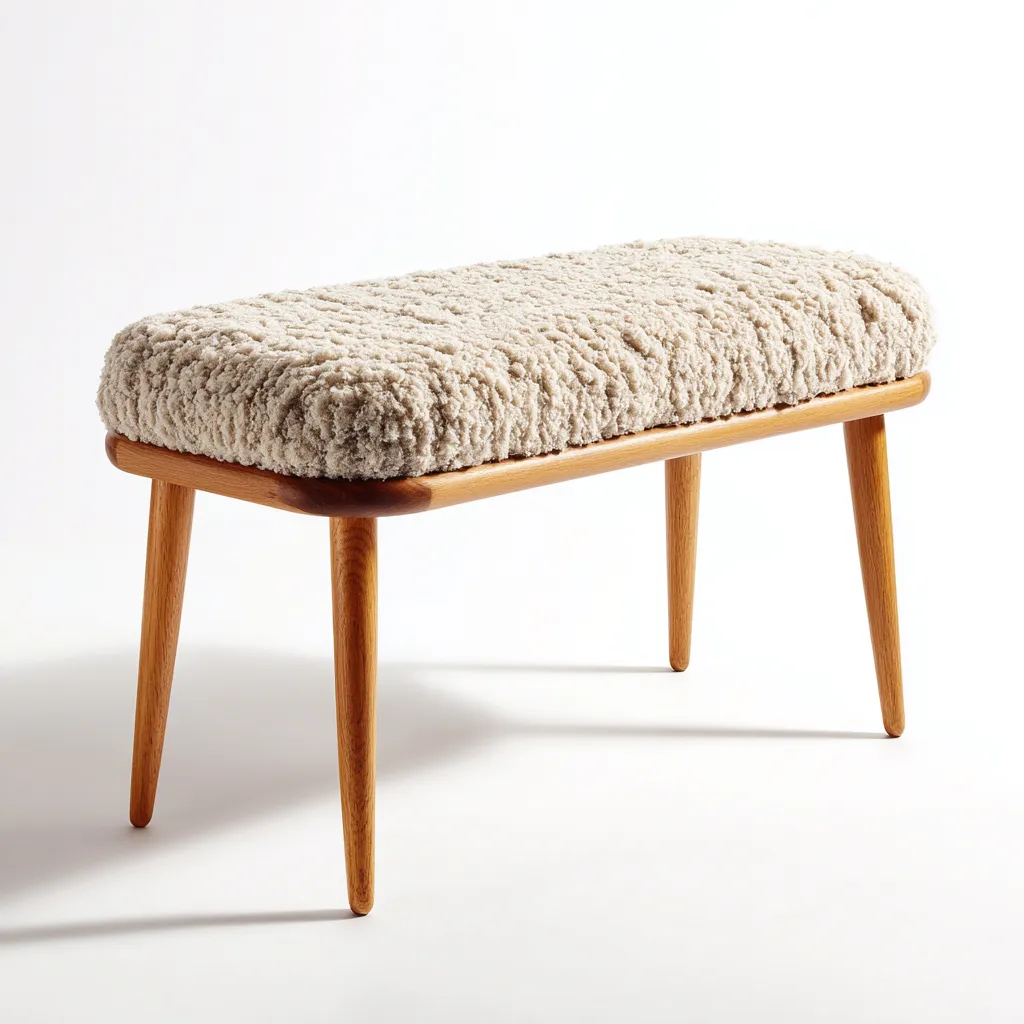 Panca per letto - legno - tessuto bouclé - 95x35x47 cm - beige - per camera da letto - design moderno-Framearo