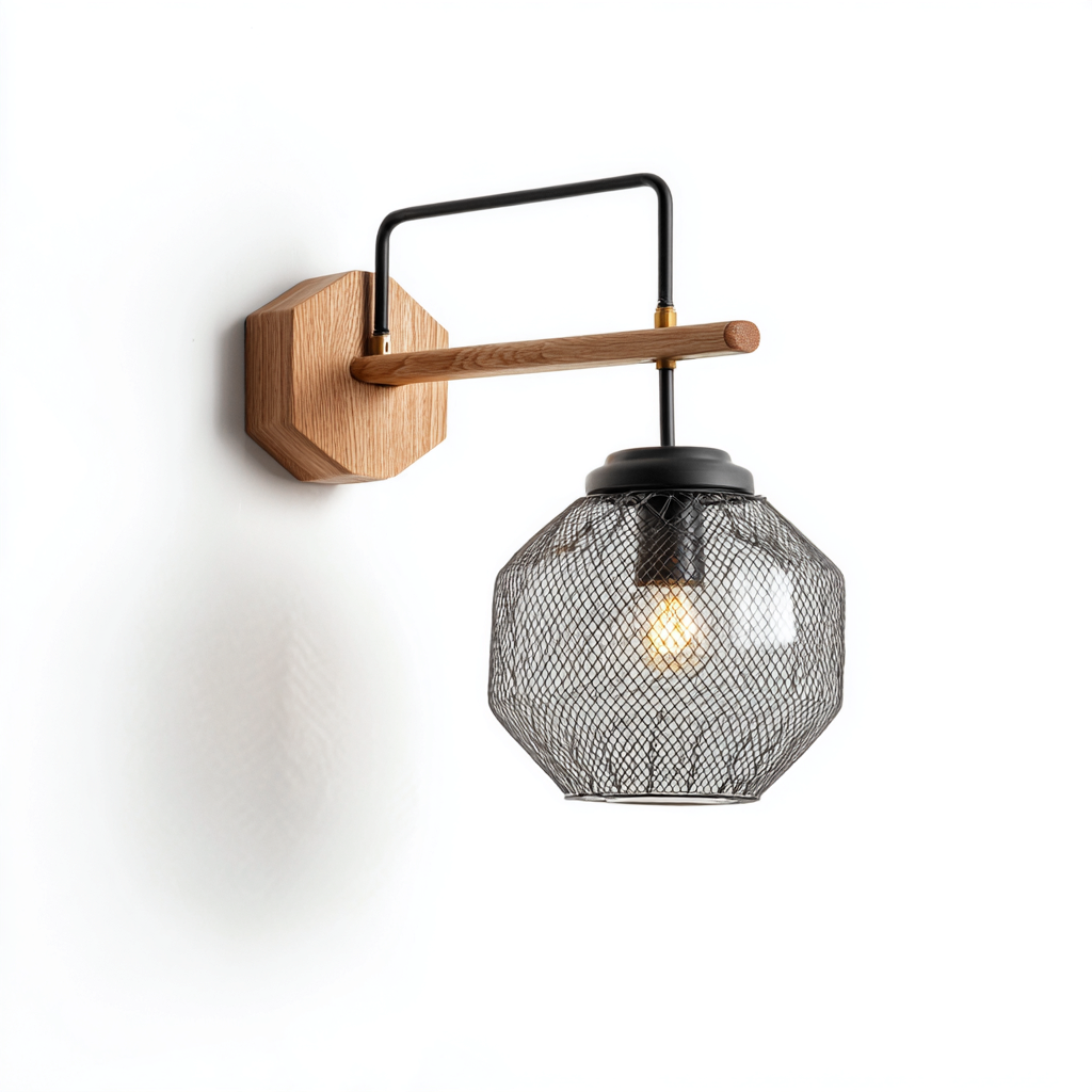 Applique - metallo - legno - 22x18x24 cm - nero - legno - adatta per soggiorno - corridoio - design moderno-Framearo