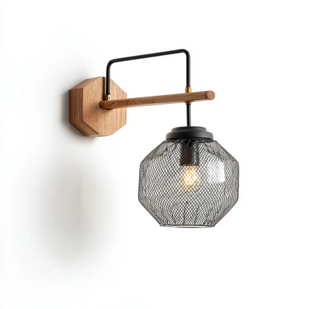 Applique - metallo - legno - 22x18x24 cm - nero - legno - adatta per soggiorno - corridoio - design moderno-Framearo