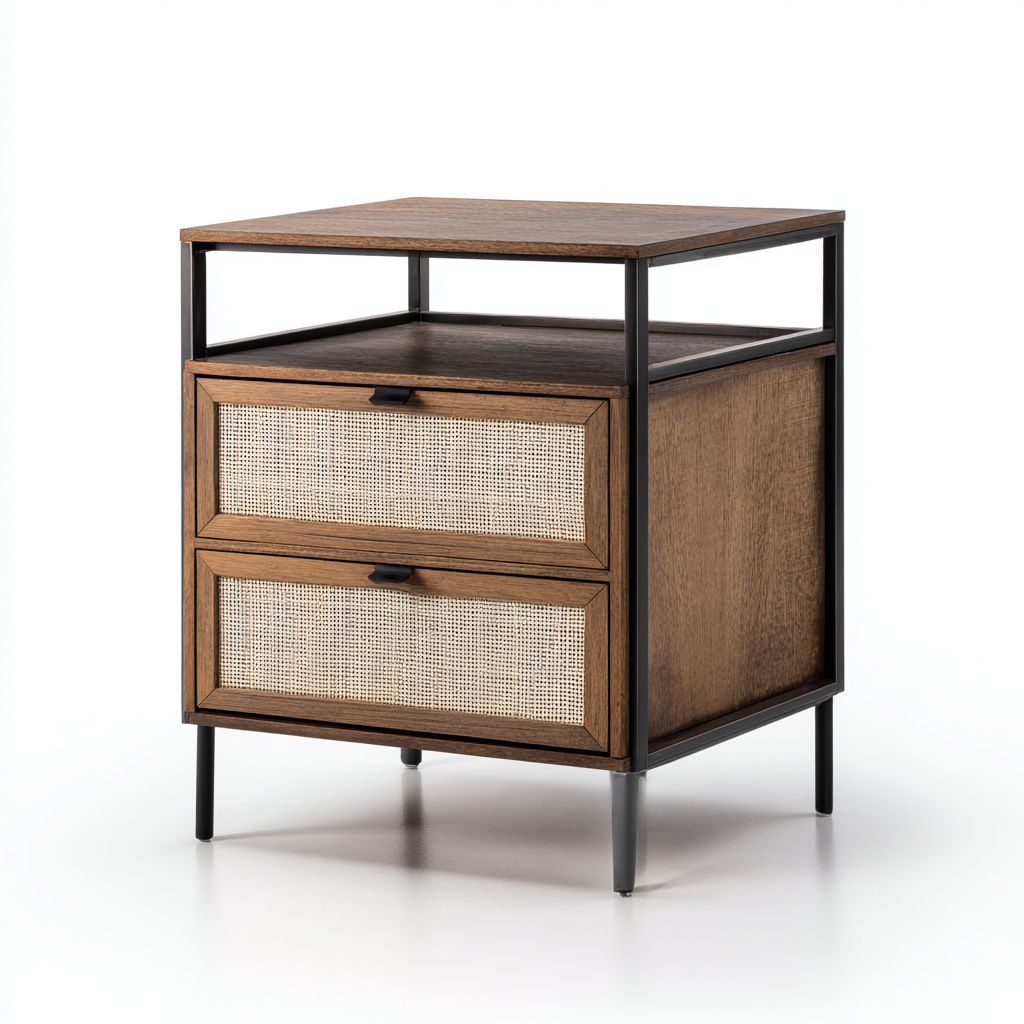 Comodino - legno - metallo 45x40x60 cm - marrone - nero - adatto per camera da letto - design industriale con due cassetti-Framearo