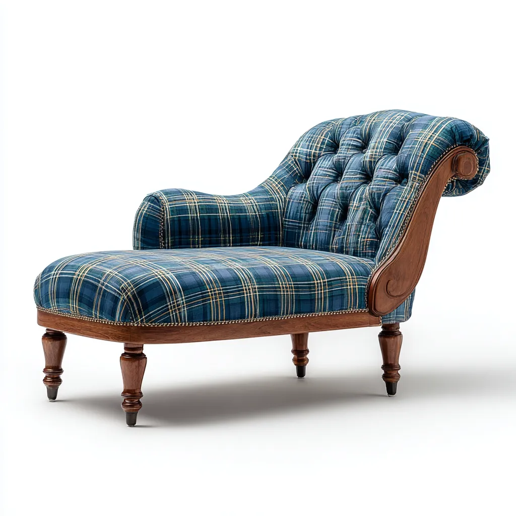 Chaise longue in tessuto scozzese 165x70x88 cm - blu - grigio - per soggiorno - design classico imbottito-Framearo