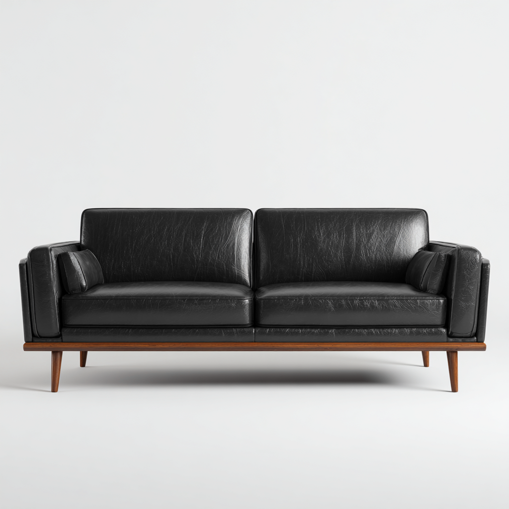 Divano lineare in pelle sintetica 190x88x82 cm - nero - per soggiorno - design moderno-Framearo