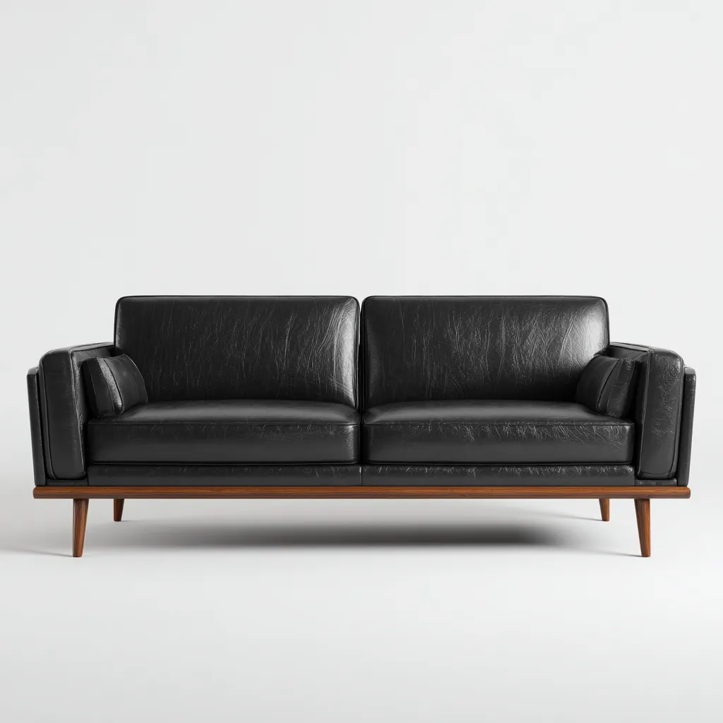 Divano lineare in pelle sintetica 190x88x82 cm - nero - per soggiorno - design moderno-Framearo