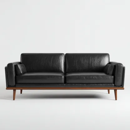 Divano lineare in pelle sintetica 190x88x82 cm - nero - per soggiorno - design moderno-Framearo