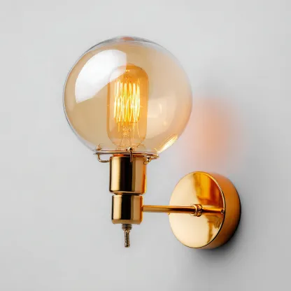 Applique - metallo - vetro - 18x20x22 cm - oro - ambra - adatta per soggiorno - design moderno-Framearo