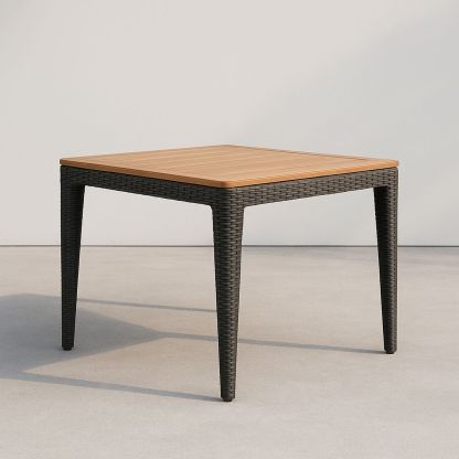 Outdoor-Tisch quadratisch Teakholz Aluminiumgeflecht 90x90x75 cm
