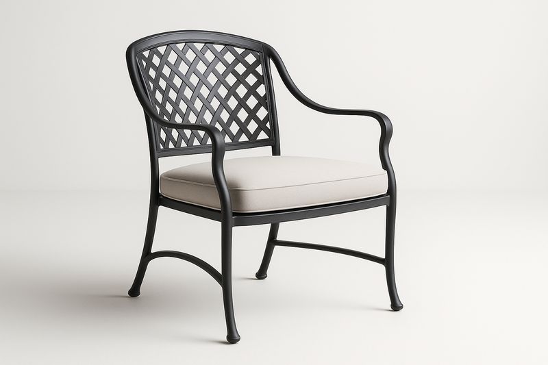 Gartenstuhl aus Aluminium mit Sitzkissen, Schwarz/Beige, H88×B60×T65 cm