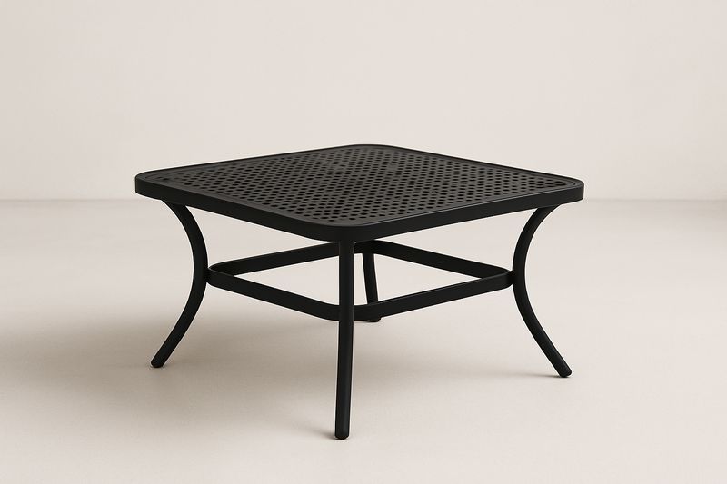 Garten-Couchtisch aus Stahl, quadratisch, Schwarz 80 cm x 80 cm x 45 cm(LxBxH)