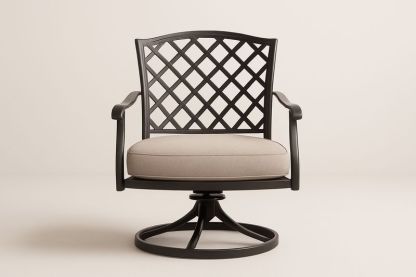 Outdoor-Drehsessel mit Aluminiumarmlehnen und Sitzkissen, Taupe