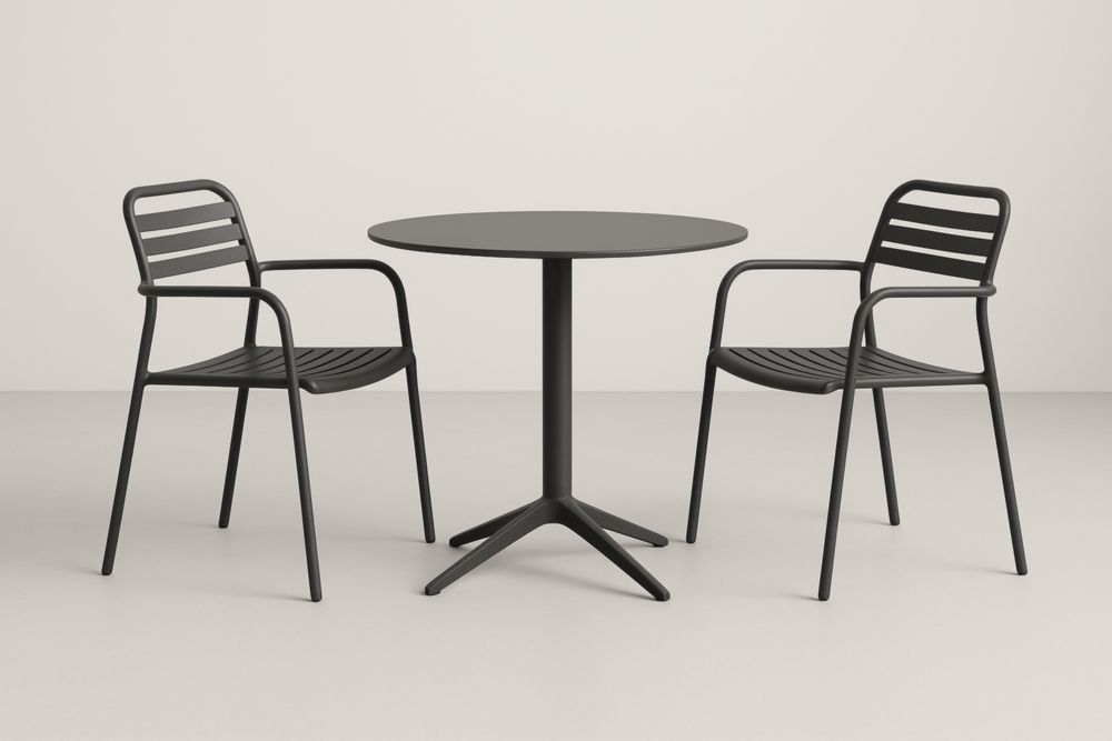 Set tavolo rotondo da esterno con 2 sedie in alluminio nero-Levorinta