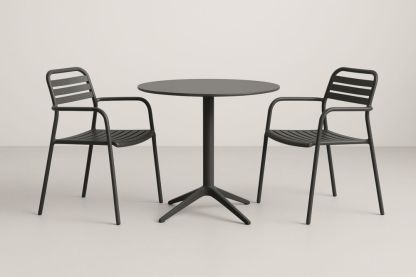 Set tavolo rotondo da esterno con 2 sedie in alluminio nero-Levorinta