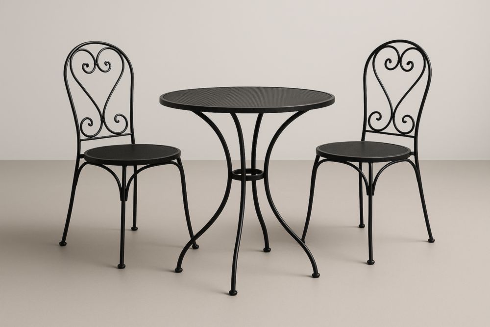 Set tavolo da caffè con 2 sedie in Ferro nero per esterno-Levorinta