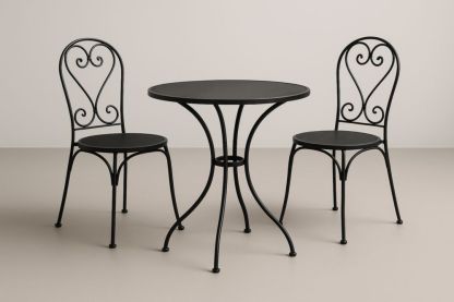 Set tavolo da caffè con 2 sedie in Ferro nero per esterno-Levorinta