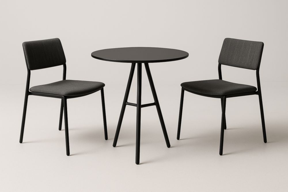 Set Tavolo Rotondo in Ferro con Sedie in Tessuto Nero-Levorinta