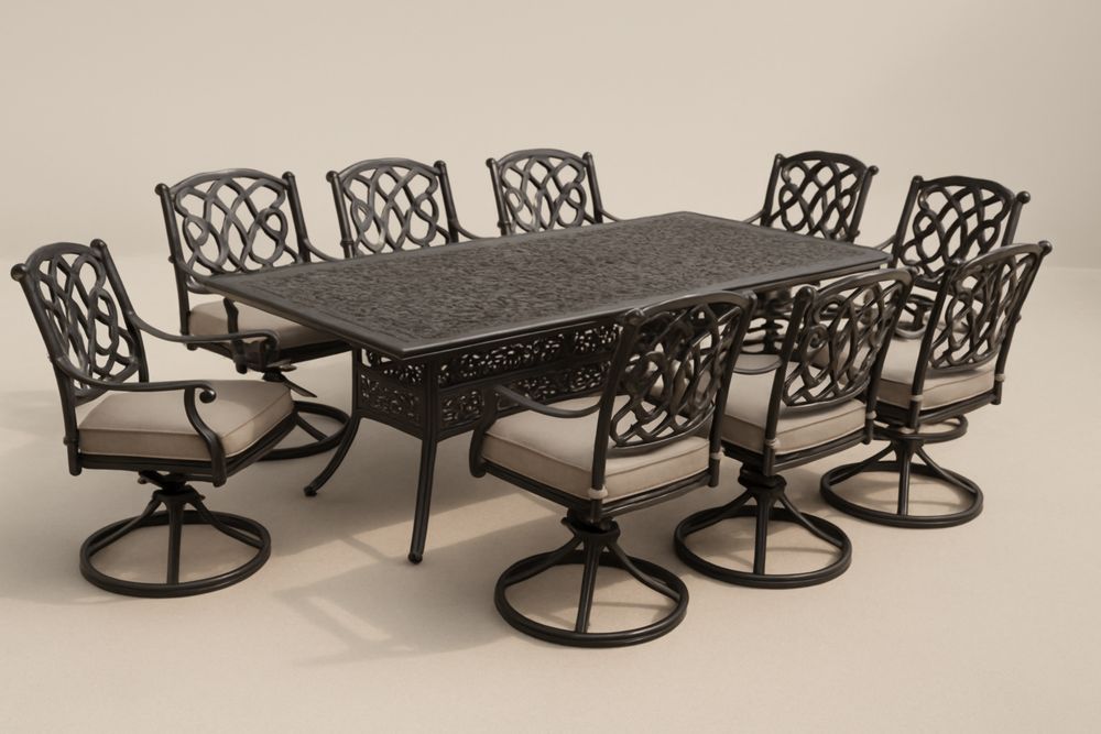 Set da pranzo in alluminio con 8 sedie girevoli e cuscini-Levorinta