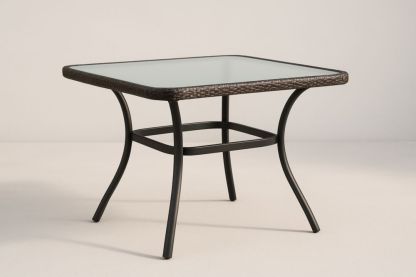 Tavolo Quadrato in Vetro Temperato e Acciaio Nero 80x80x74 cm-Levorinta