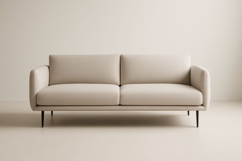 Divano in tessuto poliestere beige con struttura in alluminio, con cuscini lavabili-Levorinta