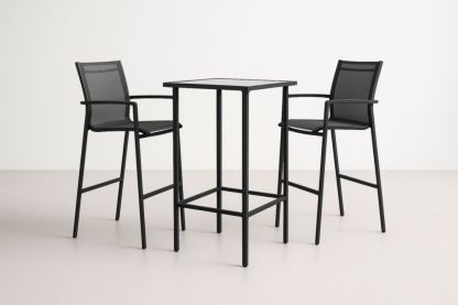 Set tavolo e sedie da caffè in acciaio nero con sedute in rete per esterno-Levorinta