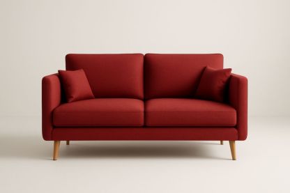 Divano in tessuto rosso con gambe in legno massello, con cuscini lavabili-Levorinta