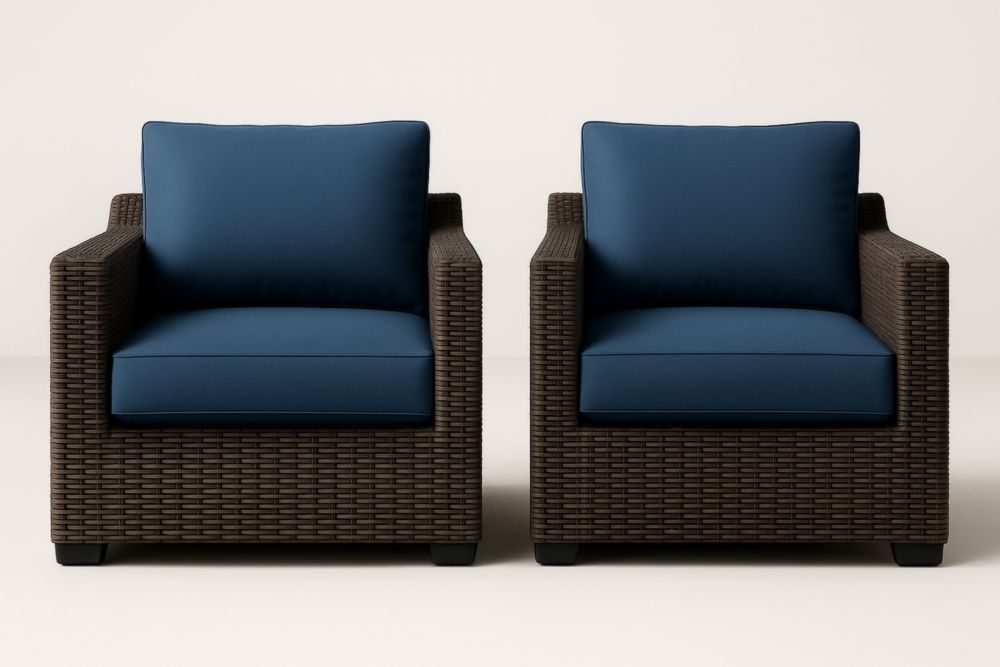 Set di 2 poltrone in rattan con cuscini blu per esterni-Levorinta