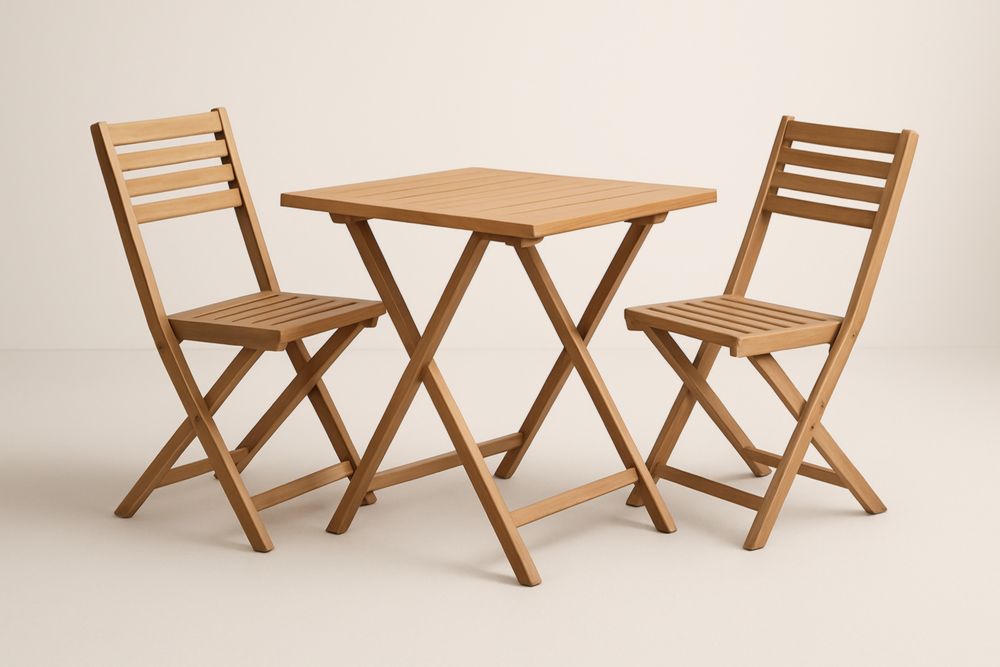 Set tavolo da caffè e sedie pieghevoli in legno di faggio per esterno-Levorinta