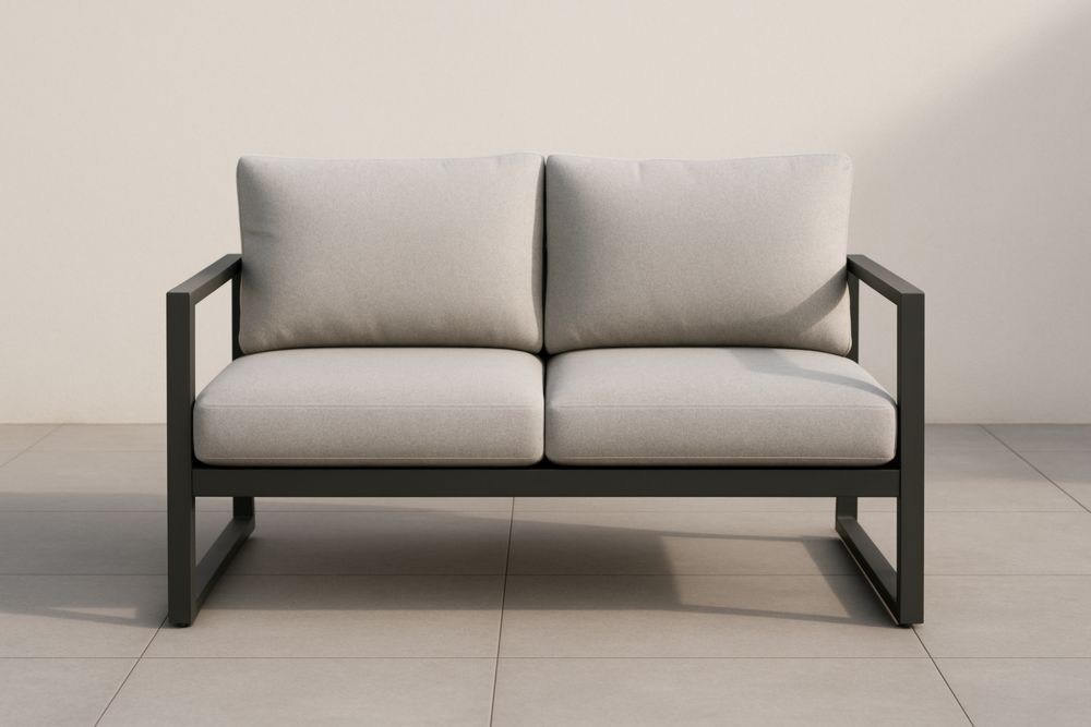 Divano a Due Posti in Alluminio con Cuscini in Poliestere Grigio-Levorinta