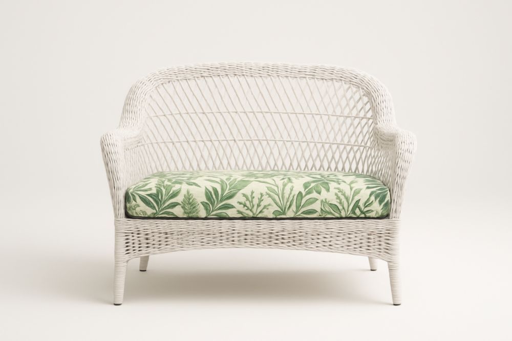 Panchina da Giardino in Rattan con Cuscino Verde Foglia-Levorinta