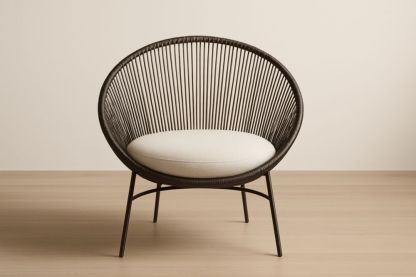 Sedia lounge in rattan in Alluminio con Seduta Imbottita Crema-Levorinta