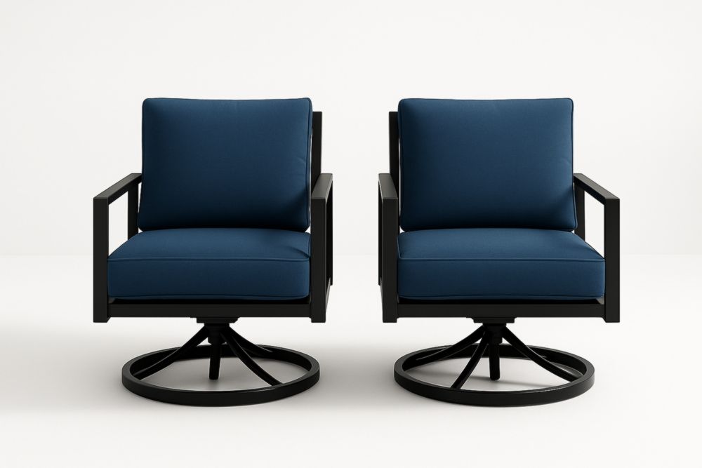 Set di 2 Sedie Girevoli in Alluminio con Cuscini Blu-Levorinta