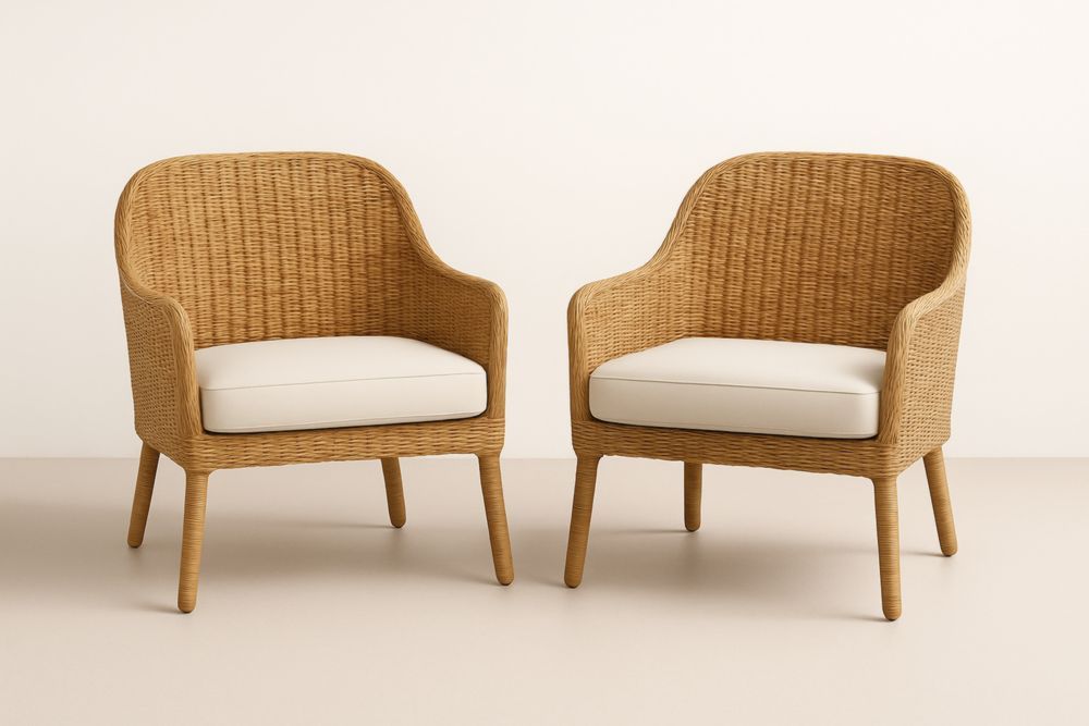 Set di 2 Poltrone in Rattan Sintetico con Cuscini Beige-Levorinta