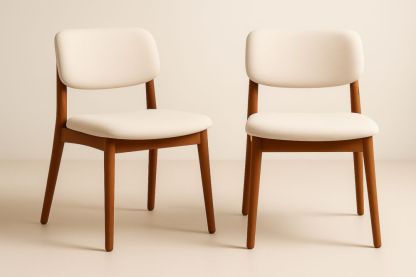 Set di 2 Sedie da Pranzo in Legno Massello Bianco con Rivestimento in Tessuto Poliestere-Levorinta