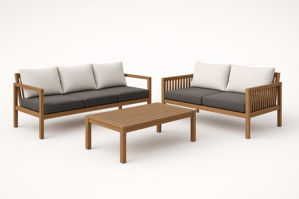 Set da Esterno in Legno massello con Divani e Tavolino, Cuscini-Levorinta