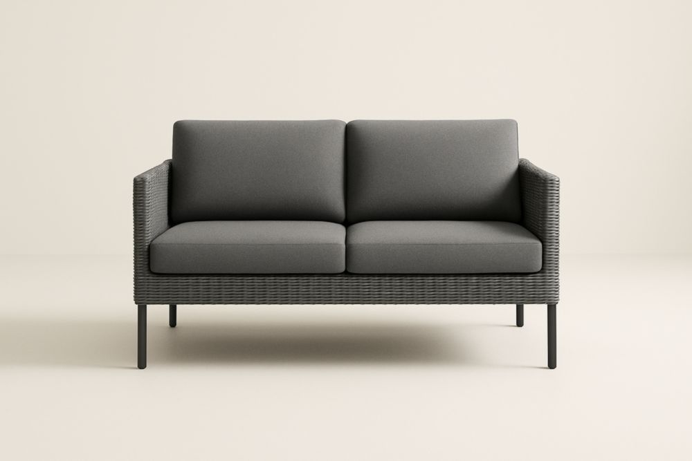 Divano in rattan sintetico con cuscini in poliestere grigio-Levorinta