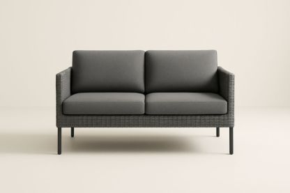 Divano in rattan sintetico con cuscini in poliestere grigio-Levorinta