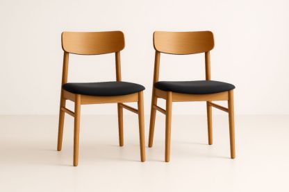 Set di 2 sedie in legno massello con seduta imbottita nera-Levorinta