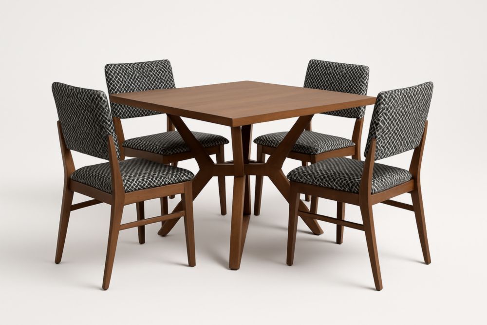 Set Tavolo da Pranzo Quadrato in Legno Massello con 4 Sedie Imbottite-Levorinta