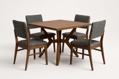 Set Tavolo da Pranzo Quadrato in Legno Massello con 4 Sedie Imbottite-Levorinta