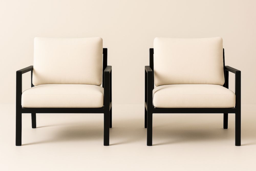 Set di 2 Poltrone in Alluminio e Tessuto Crema, con cuscini-Levorinta