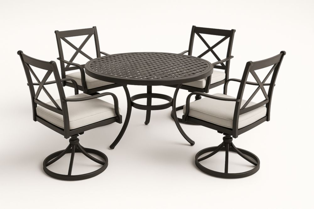 Set tavolo da caffè in alluminio con 4 sedie per esterno, con cuscini-Levorinta